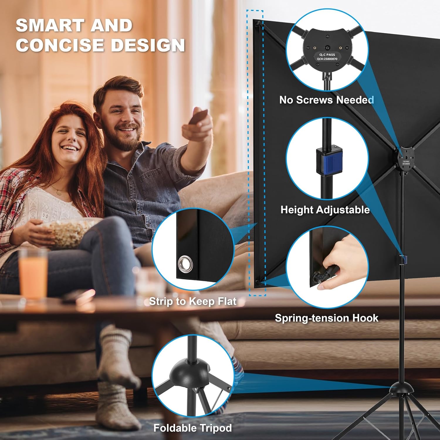 Portable Projector Screen 80 Inch 16:9 ALR High Contrast with Stand Outdoor