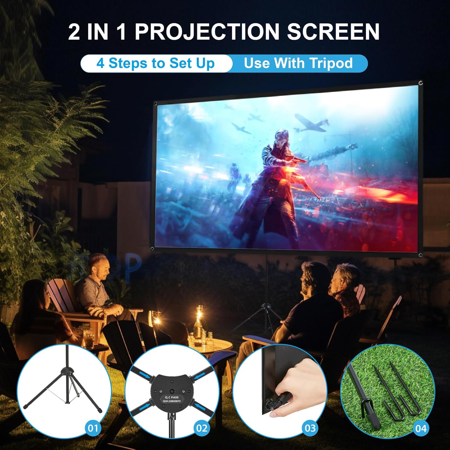 Portable Projector Screen 80 Inch 16:9 ALR High Contrast with Stand Outdoor