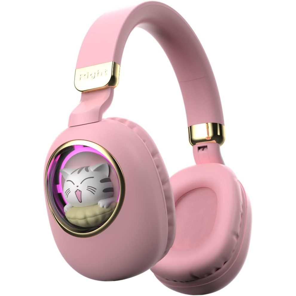 Kids Headphones Cat Ear Pink Wireless Bluetooth Foldable Mic Light Up Pink