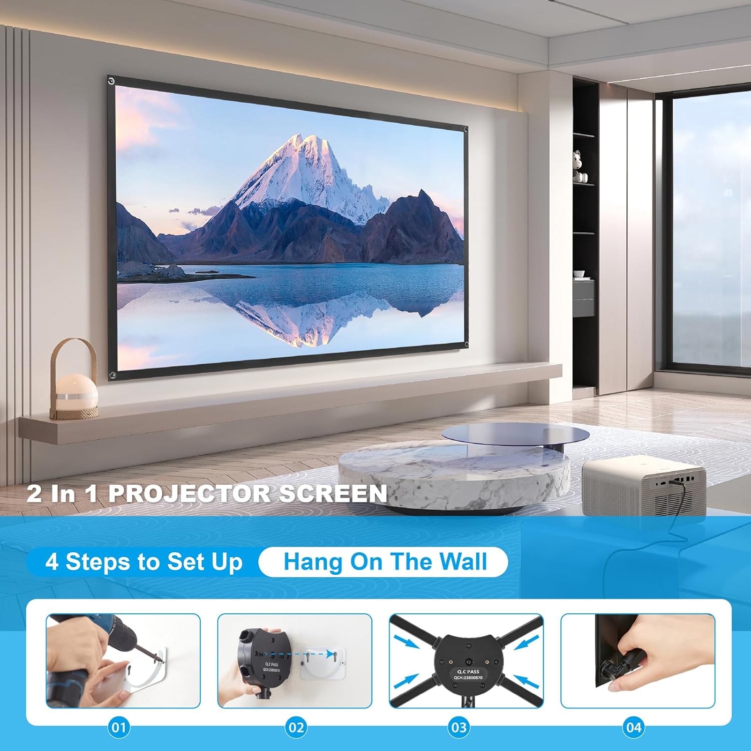 Portable Projector Screen 80 Inch 16:9 ALR High Contrast with Stand Outdoor