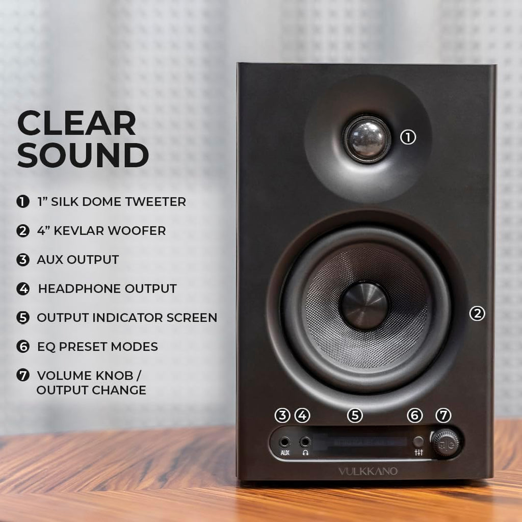 Studio Monitor Speakers 4 Inch Bluetooth TRS Optical PRO4 VULKKANO