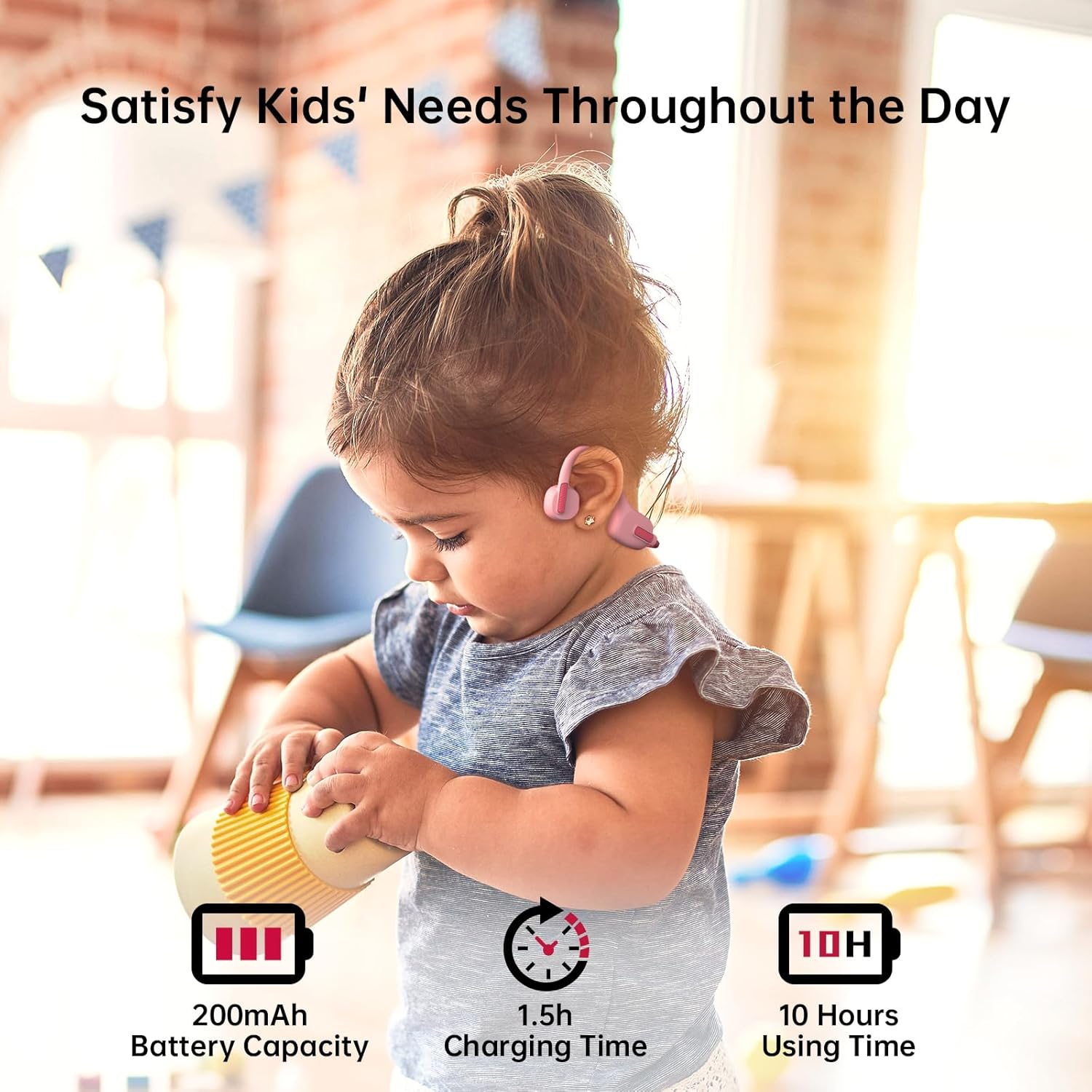 LOBKIN Kids Open Ear Headphones Bluetooth 5.3 Wireless IPX5 Mic