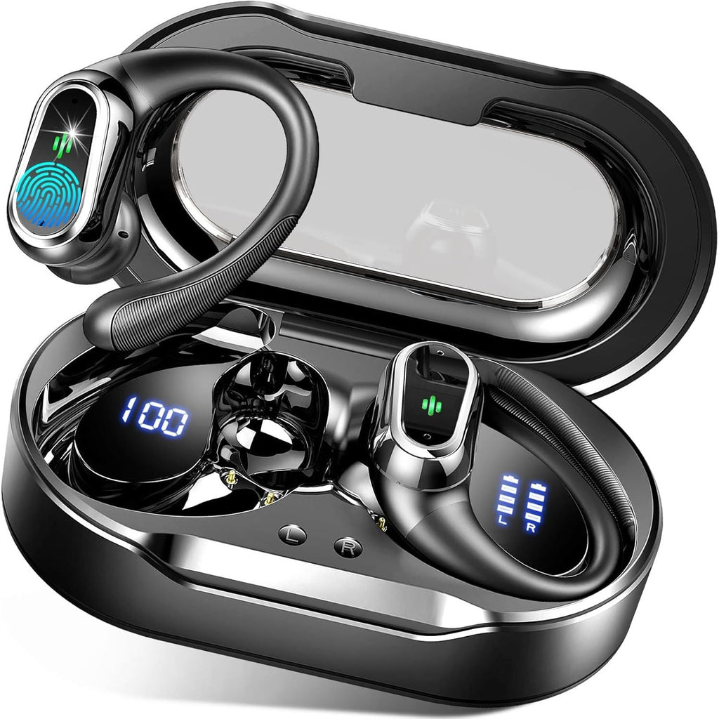 Earbuds Wireless Sport 50H Playtime Bluetooth 5.4 Headphones Mic Earhooks Black