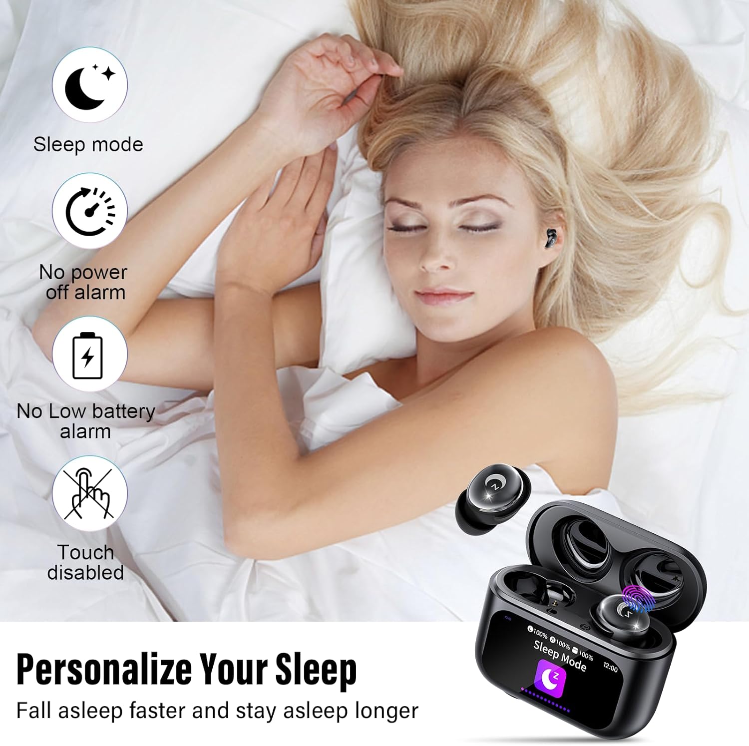 Sleep Earbuds Bluetooth 5.4 Noise Cancelling 48H Waterproof Smart Touch L8 Pro