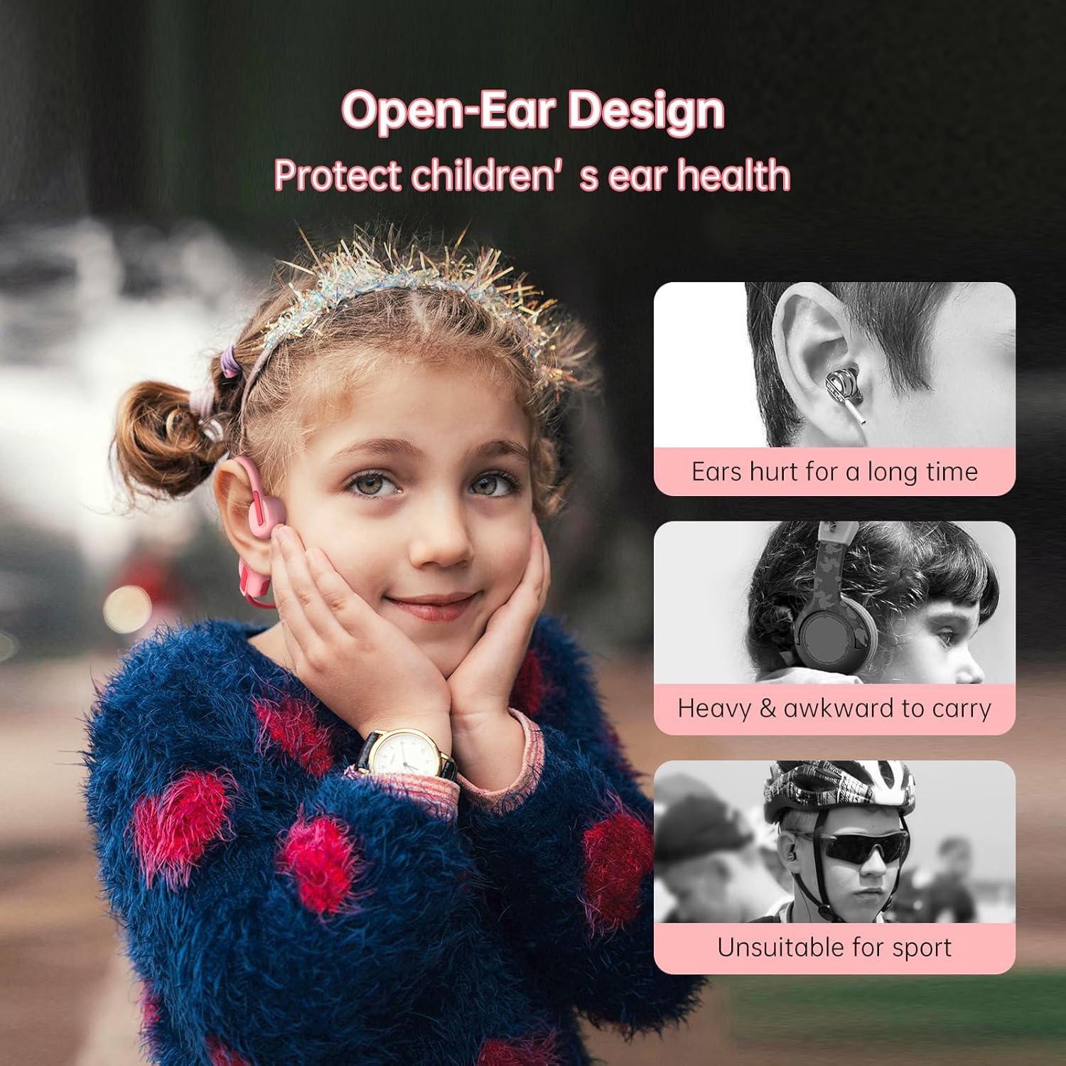 LOBKIN Kids Open Ear Headphones Bluetooth 5.3 Wireless IPX5 Mic