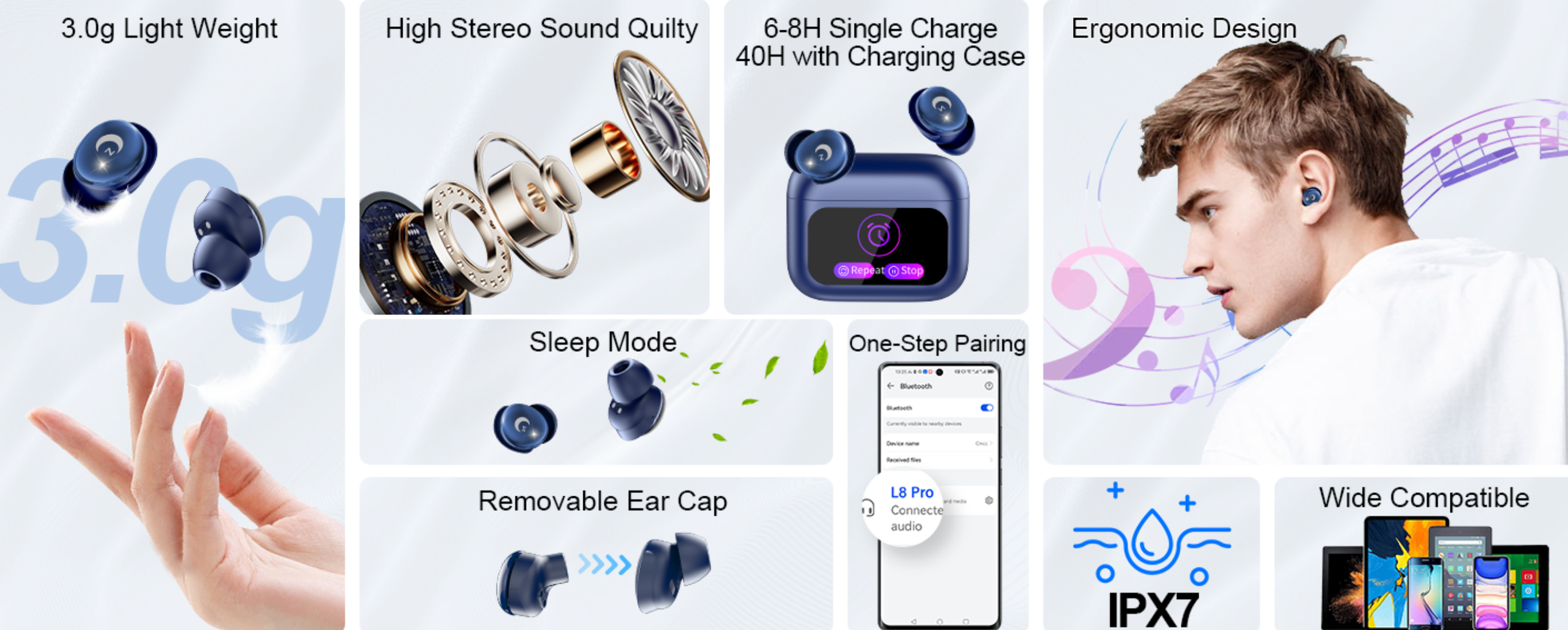 Sleep Earbuds Bluetooth 5.4 Noise Cancelling 48H Waterproof Smart Touch L8 Pro