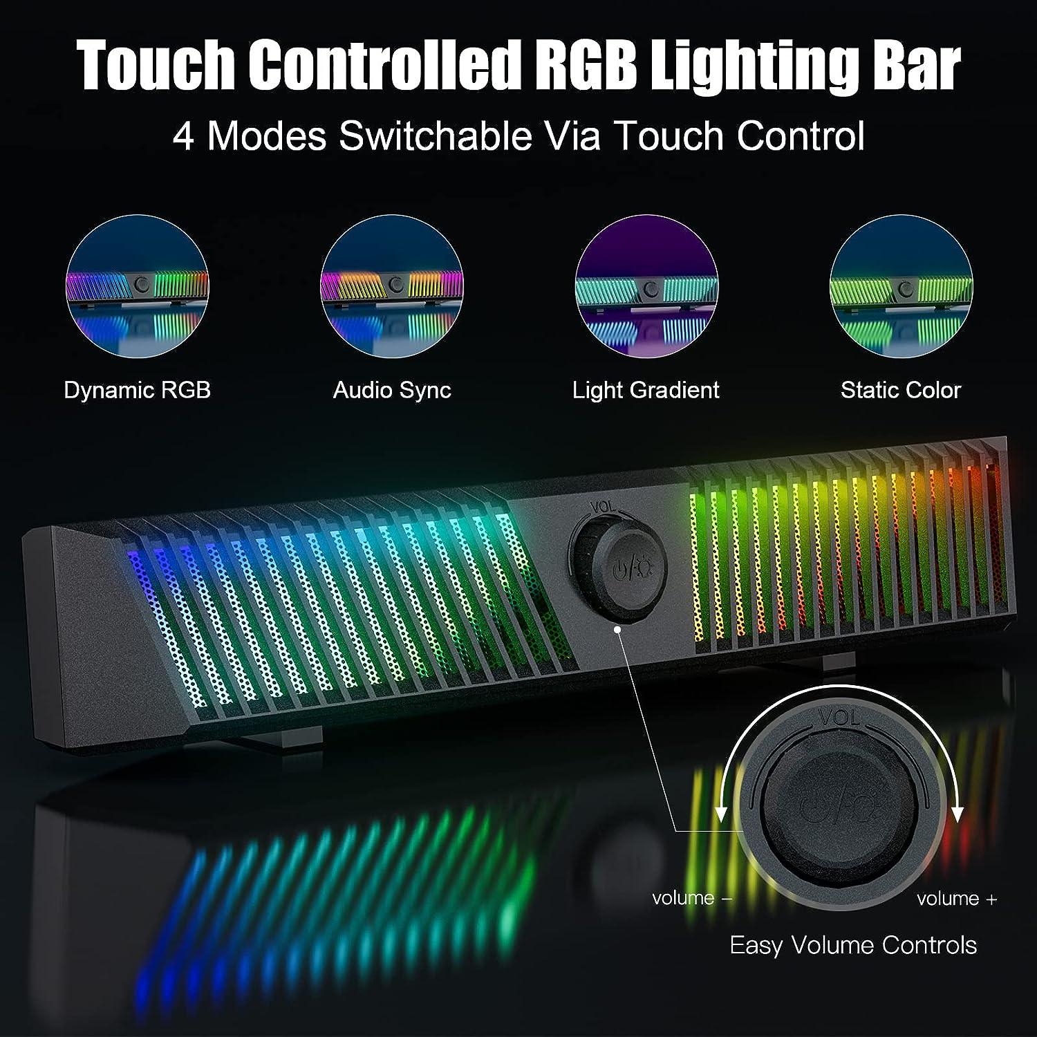 Bluetooth PC Speakers Stereo 25W RGB LED with Mic for Laptop Desktop Smalody