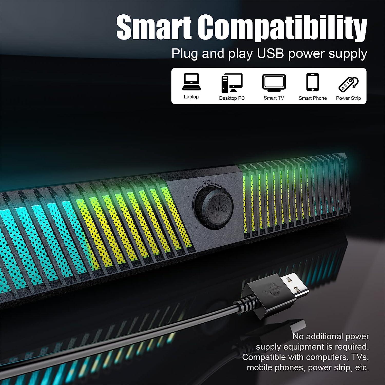 Bluetooth PC Speakers Stereo 25W RGB LED with Mic for Laptop Desktop Smalody