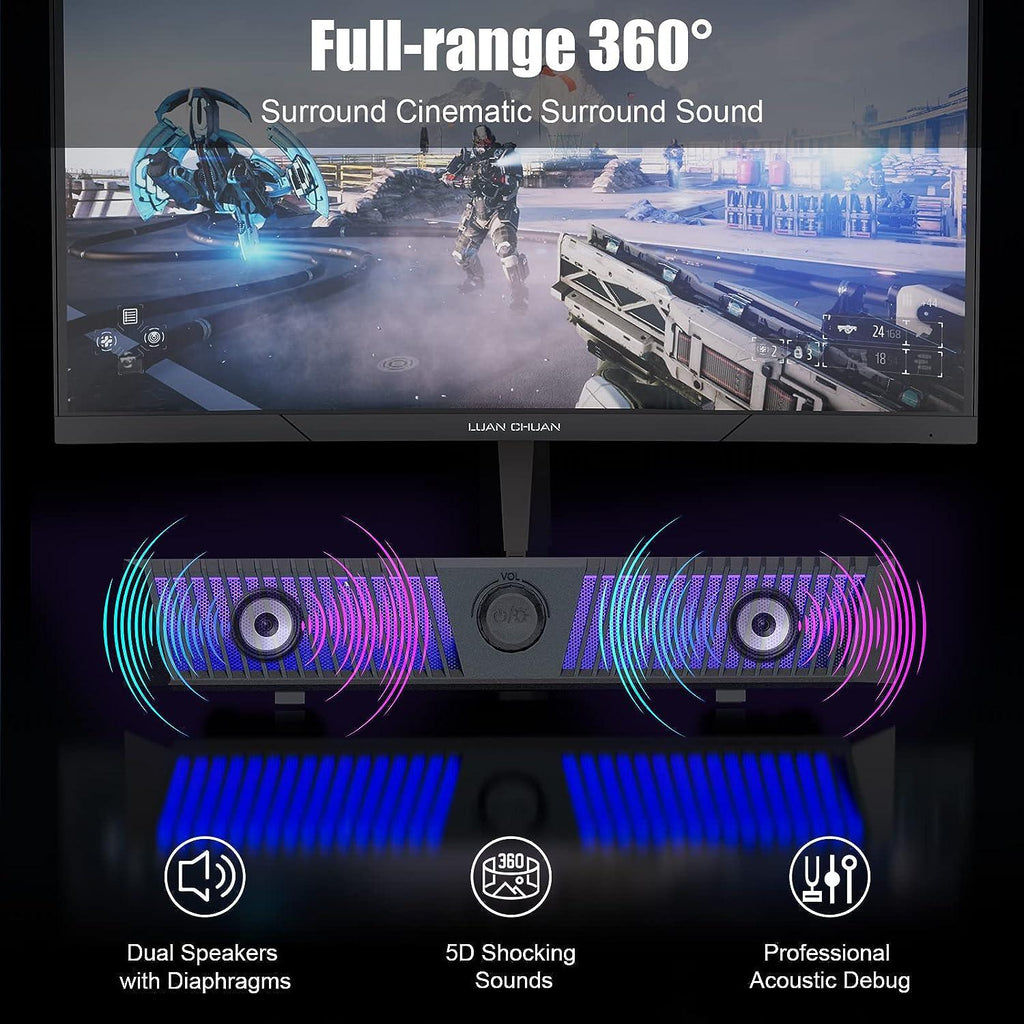 Bluetooth PC Speakers Stereo 25W RGB LED with Mic for Laptop Desktop Smalody
