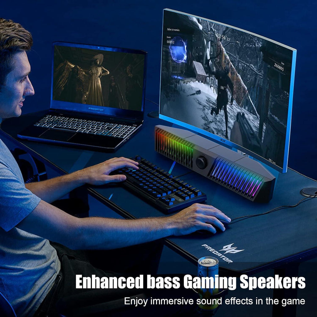 Bluetooth PC Speakers Stereo 25W RGB LED with Mic for Laptop Desktop Smalody